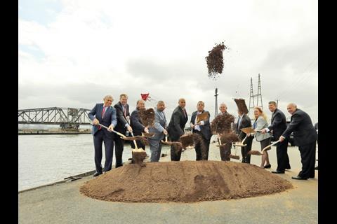 New Jersey Governor Chris Christie and Amtrak Board Chairman Tony Coscia mark the start of work on replacing the Portal Bridge.  (Photo: Governor's Office/Tim Larsen)